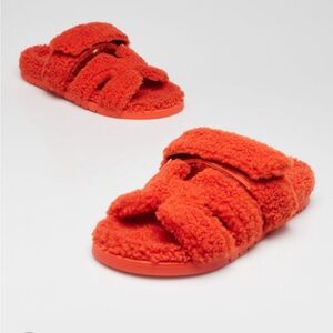 Hermes Orange Woolskin Sandals
